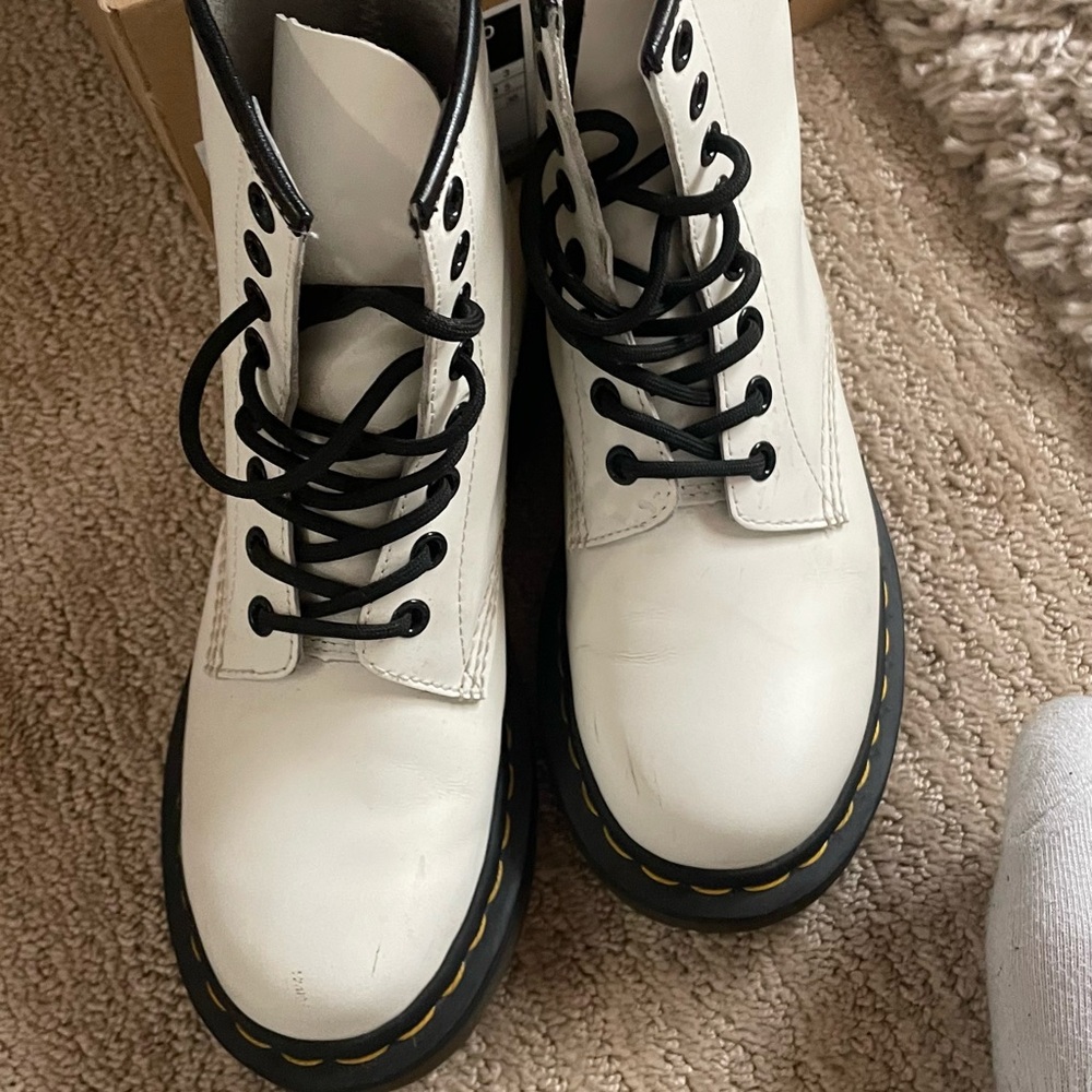 Dr. Martens White and Black Lace-Up Boots